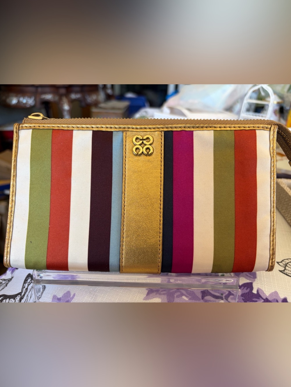 Vintage Colorful Stripe Wristlet; Bag